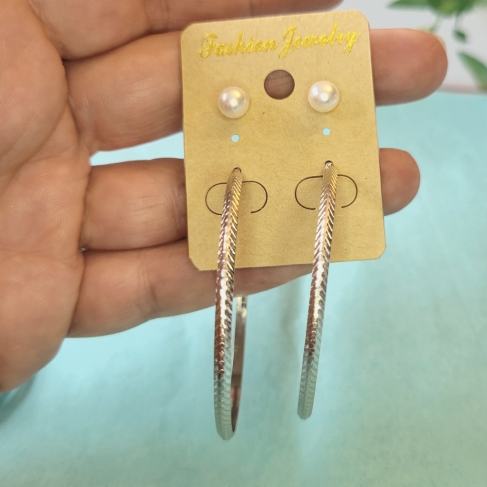 2 inch hoop earrings with pearl studs